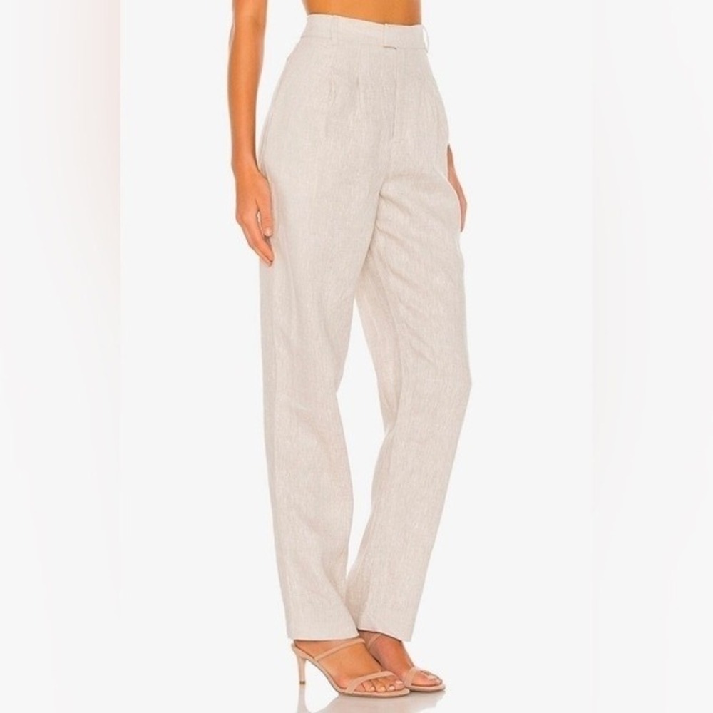 L'Academie Linen Alaina Trouser Pant in Beige Women's Size Small